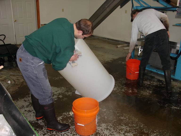 men cleaning apple press